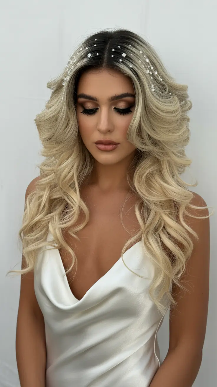 Christmas Party Hairstyles 2025 Hollywood Waves with Crystal Accents