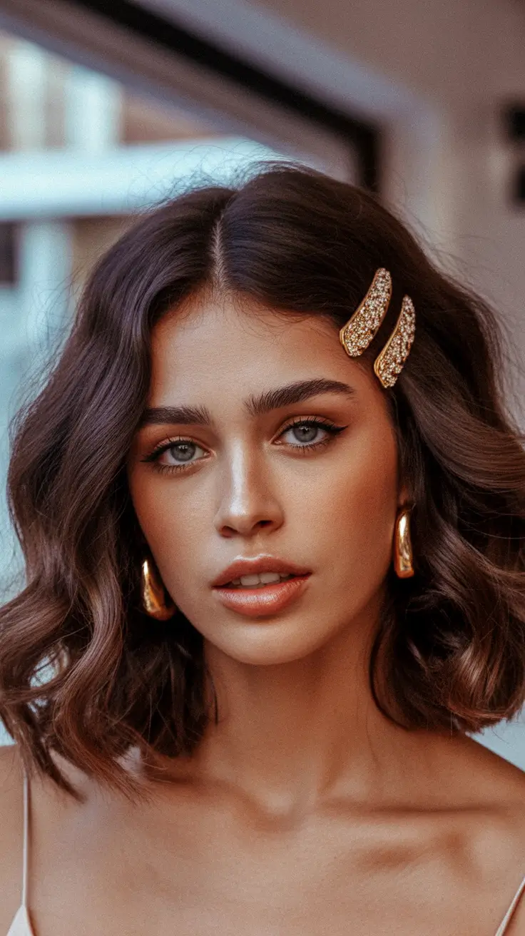 Christmas Party Hairstyles 2025 Soft Bob with Gold Clips