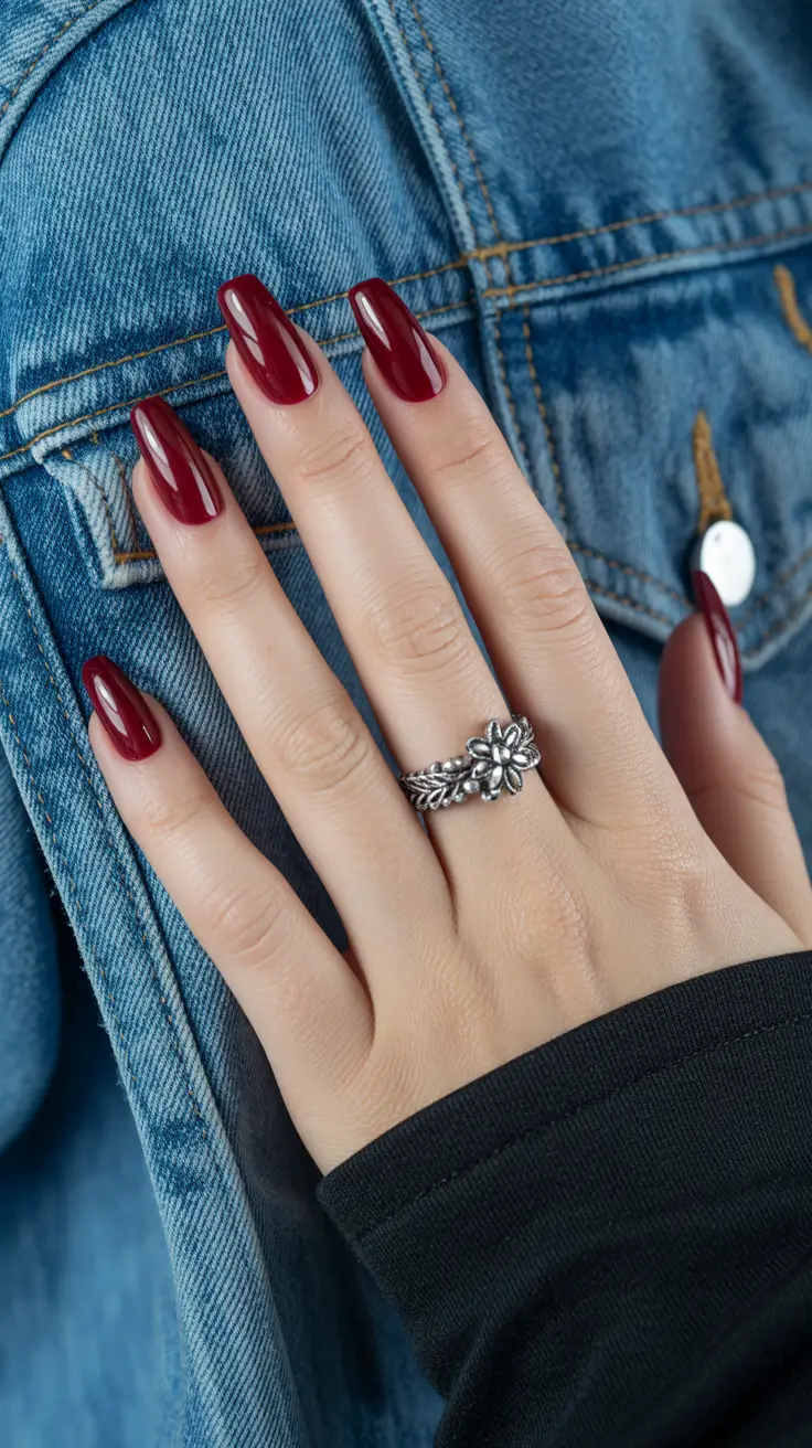 coffin winter nails designs Burgundy Winter Nights