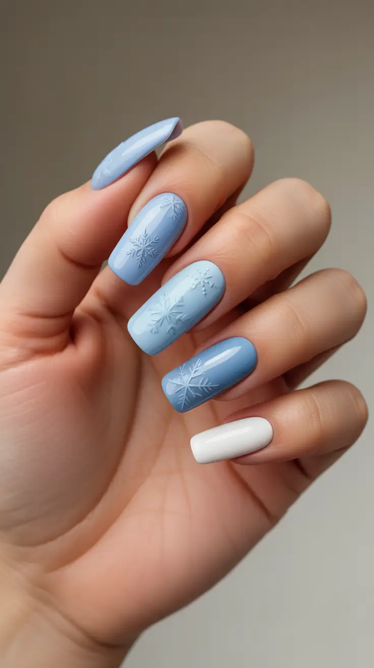 coffin winter nails designs Powder Blue Serenity