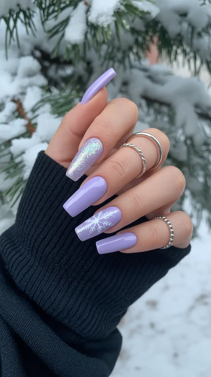 coffin winter nails designs Lavender Frost Glow
