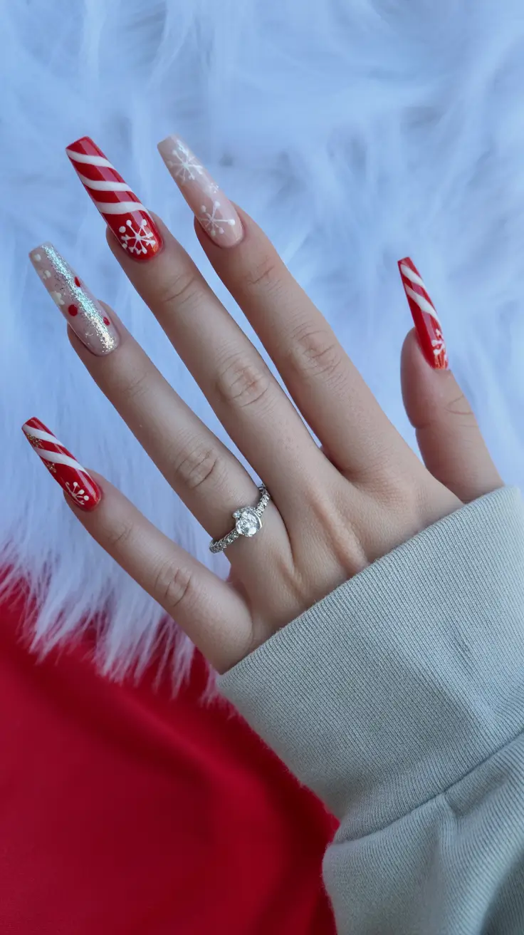 coffin winter nails designs Sweet Candy Cane Chic