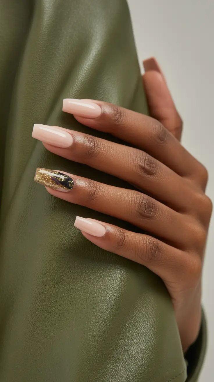 coffin winter nails designs Golden Twilight