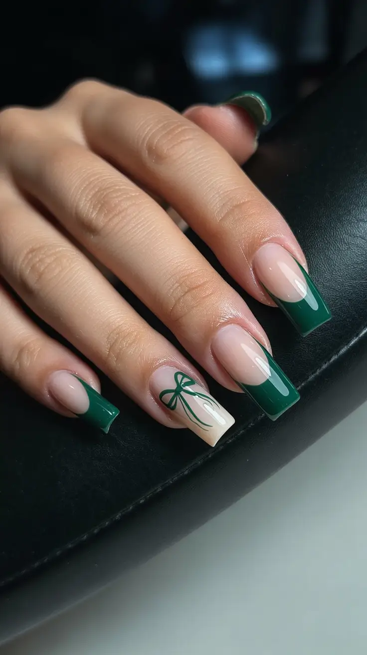 coffin winter nails designs Emerald Bow Chic