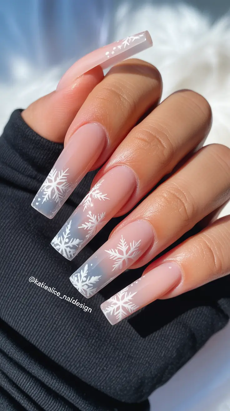 coffin winter nails designs Frosted Petal Dream
