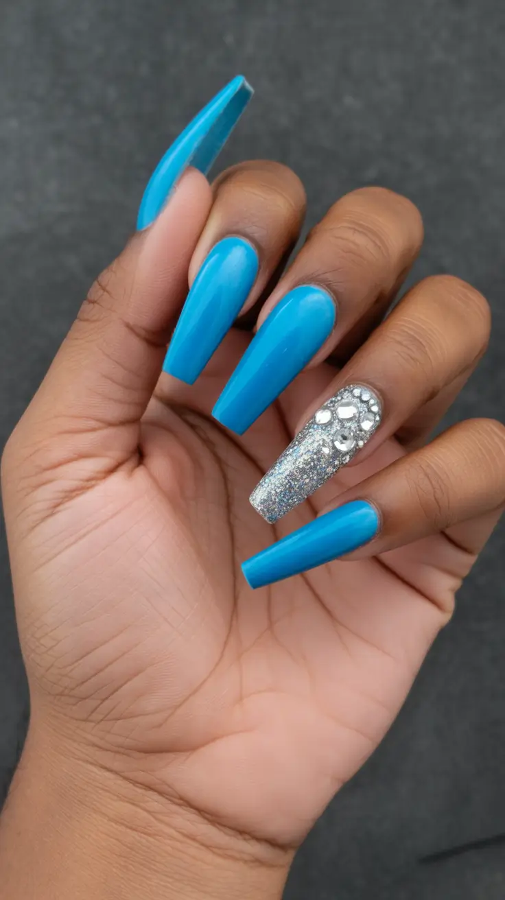 coffin winter nails designs Blue Frost Glam