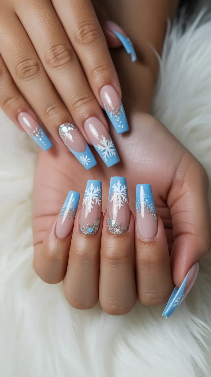 coffin winter nails designs Ice Queen Sparkle