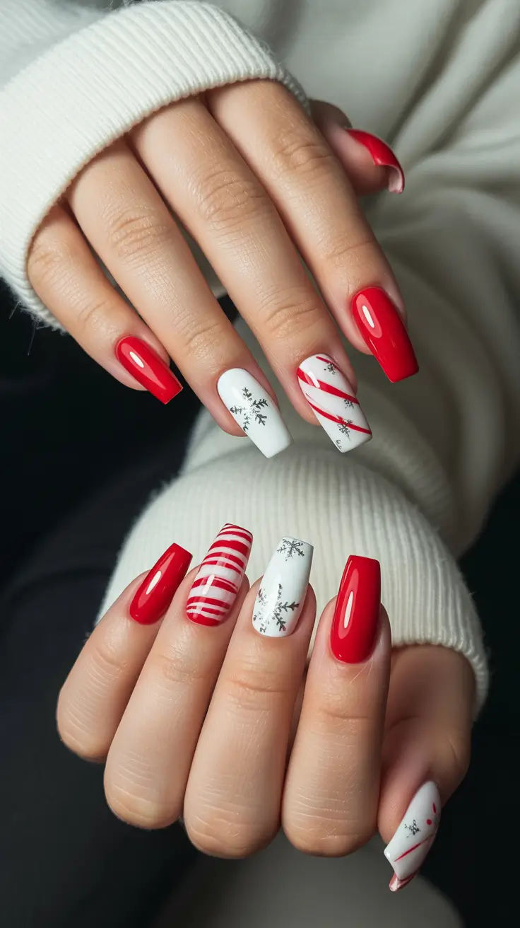 coffin winter nails designs Peppermint Candy Vibes