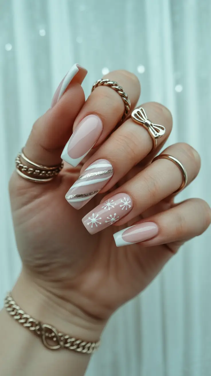 coffin winter nails designs Soft French Spark