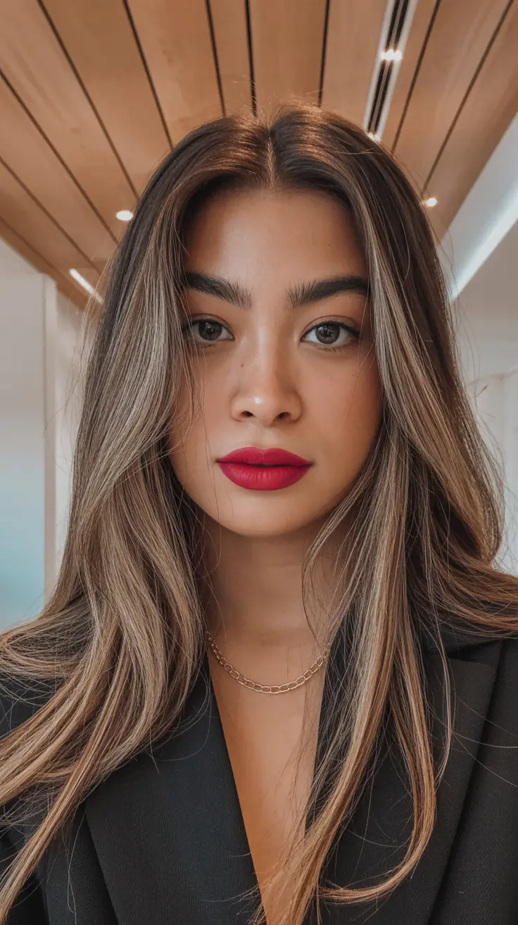 cute winter hairstyles for medium hair Soft Layers with Statement Lips