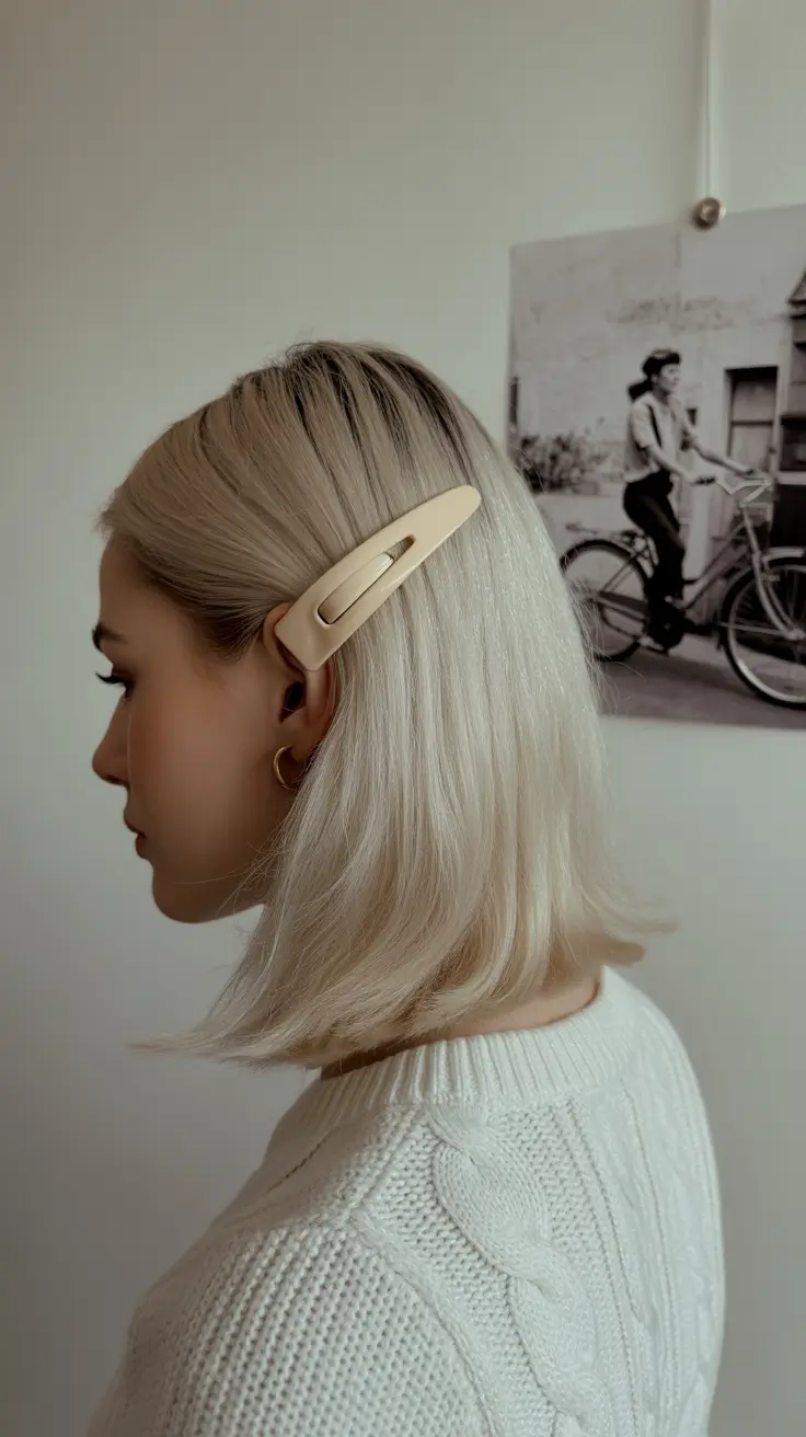 cute winter hairstyles for short hair Short Blonde Bob with a Bold Clip