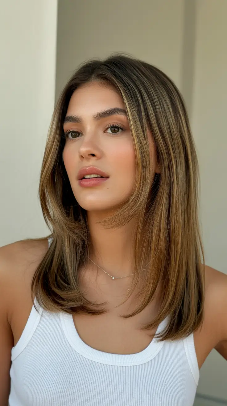 cute winter hairstyles for medium hair Glossy Layered Cut with Natural Shine
