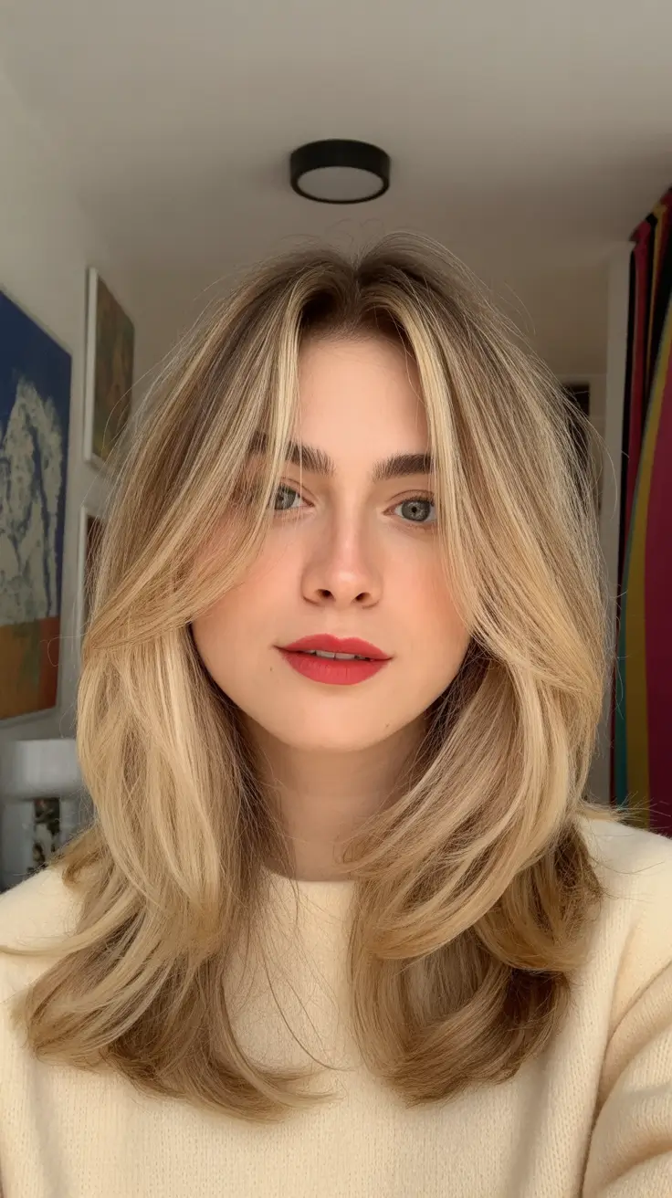 cute winter hairstyles for teens Voluminous Curtain Layers with Bright Ends