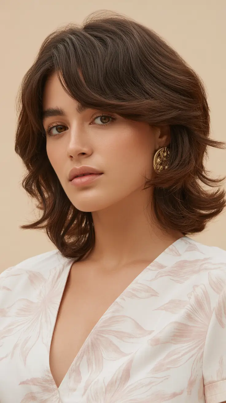 cute winter hairstyles for medium hair Feathered Shag with Volume