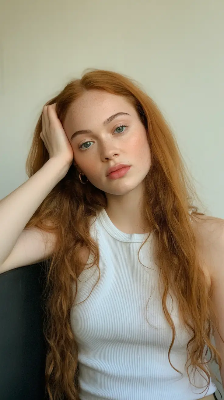 cute winter hairstyles for long hair Long Red Waves with Natural Texture