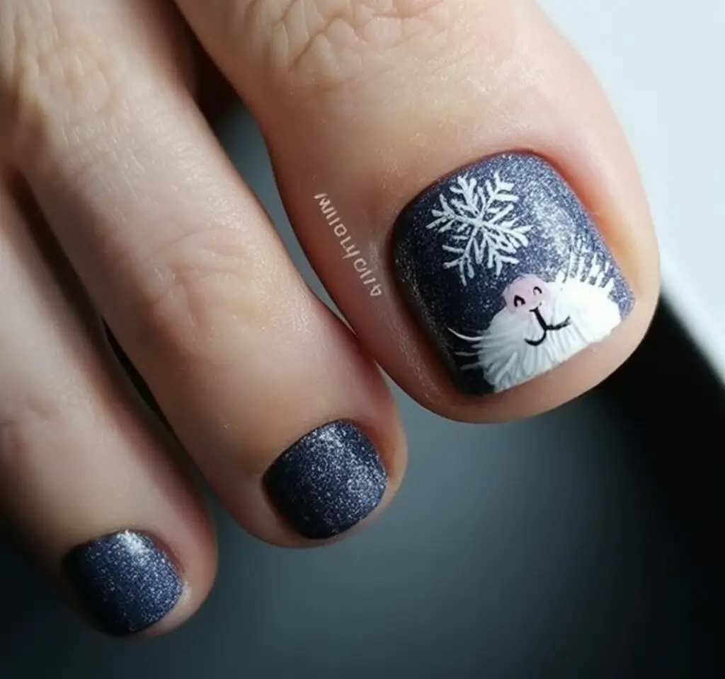 Cute Toe Nails Winter 2025-2026 Frosty Whiskers and Midnight Sparkle
