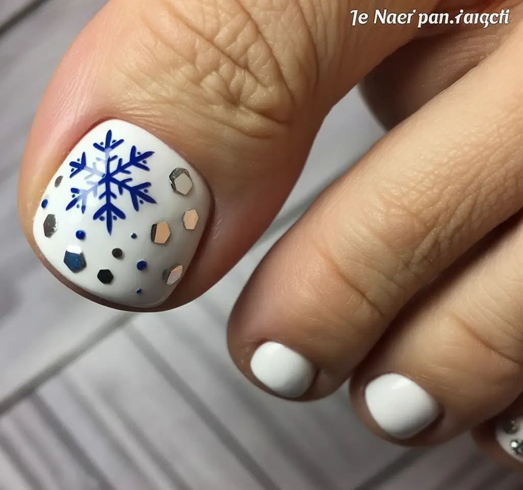 Cute Toe Nails Winter 2025-2026 Snowflake Glam