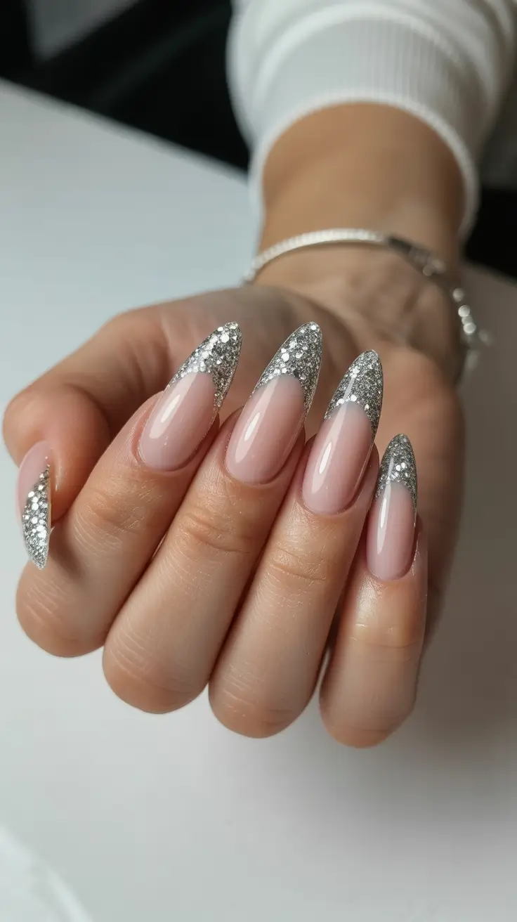 cute winter nails ideas 2025-2026 Silver Frost French