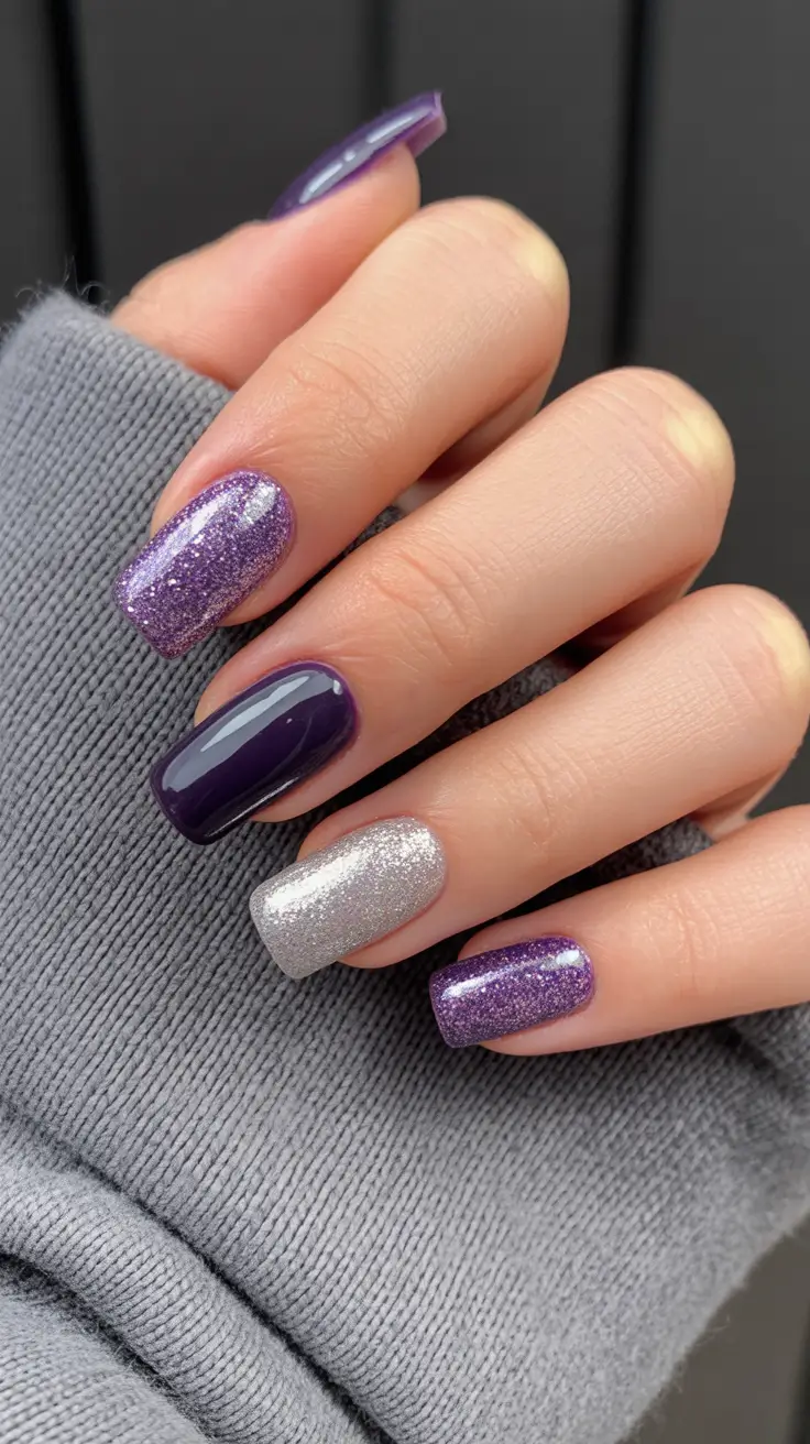 cute winter nails ideas 2025-2026 Frosted Amethyst