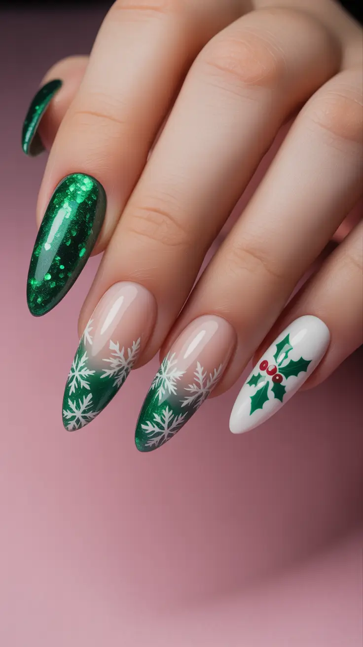 cute winter nails ideas 2025-2026 Evergreen Elegance