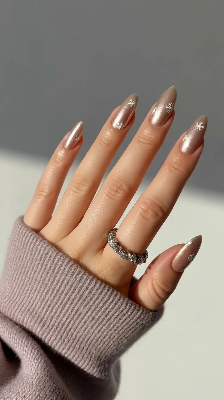 cute winter nails ideas 2025-2026 Champagne Frost