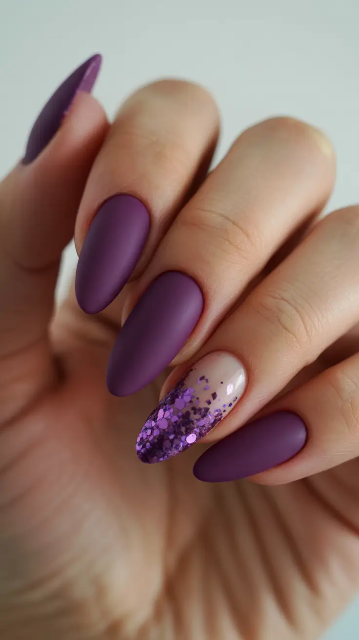 cute winter nails ideas 2025-2026 Matte Plum Magic