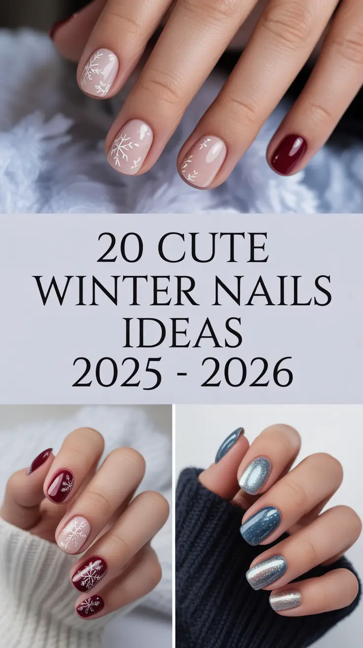 Cute Winter Nails Ideas 2025–2026: Trendy Snowflake, French Tip & Acrylic Almond Designs to Try This Season