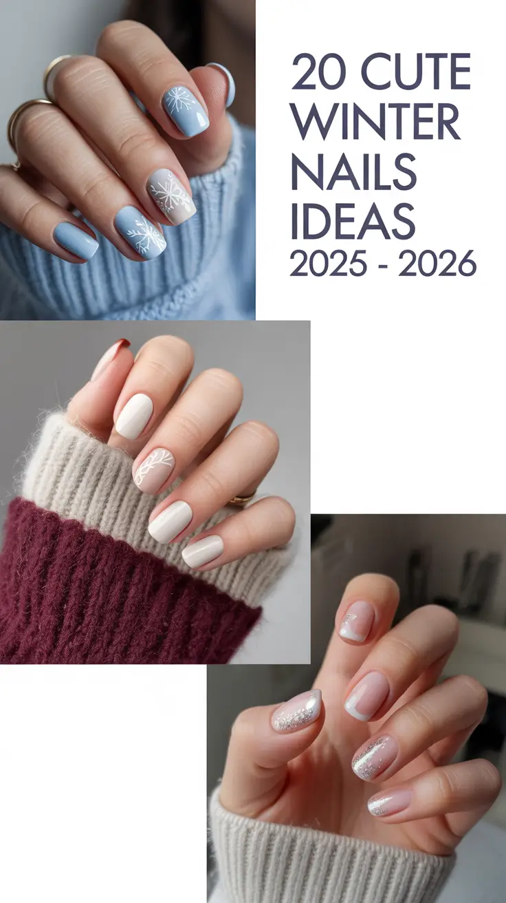 Cute Winter Nails Ideas 2025–2026: Trendy Snowflake, French Tip & Acrylic Almond Designs to Try This Season