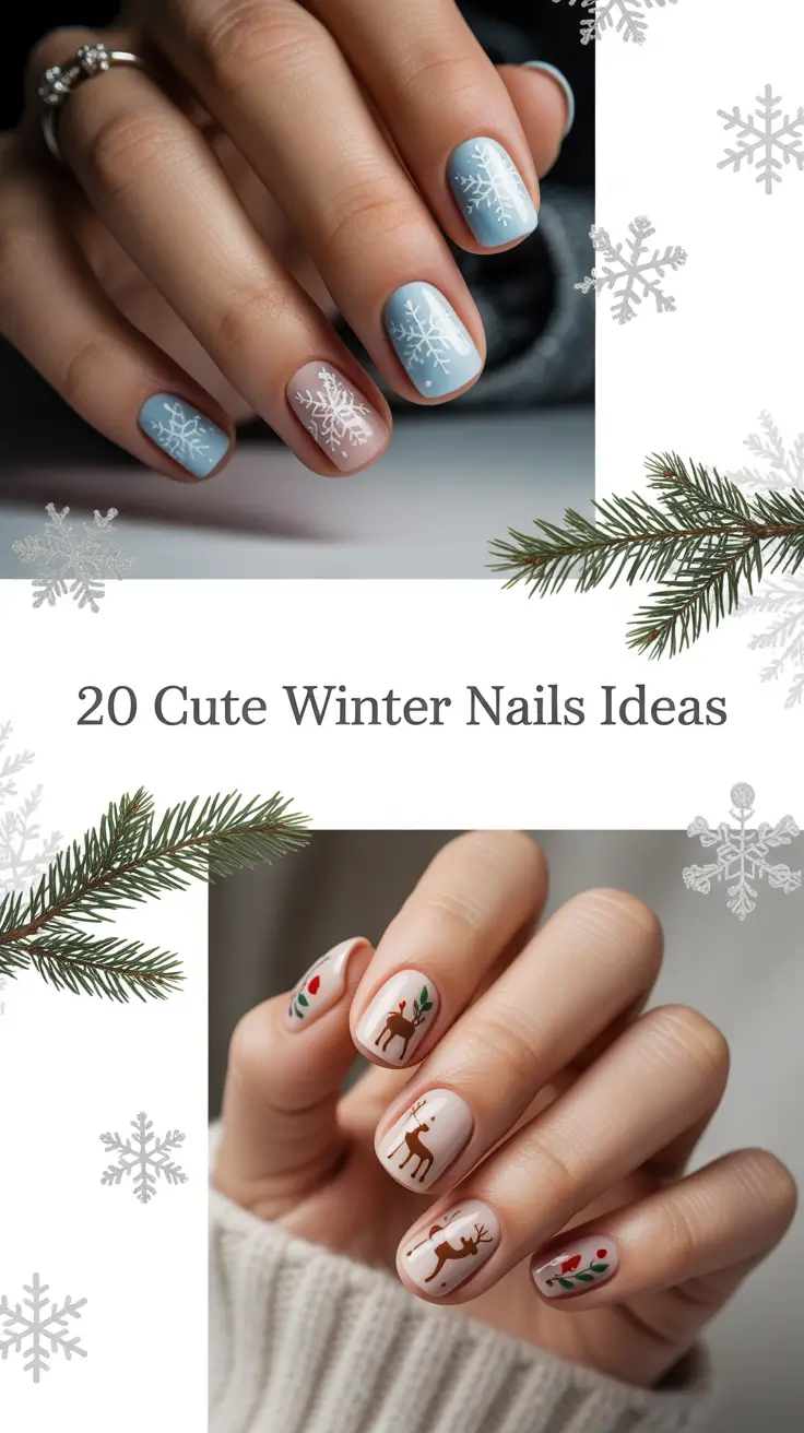 Cute Winter Nails Ideas 2025–2026: Trendy Snowflake, French Tip & Acrylic Almond Designs to Try This Season