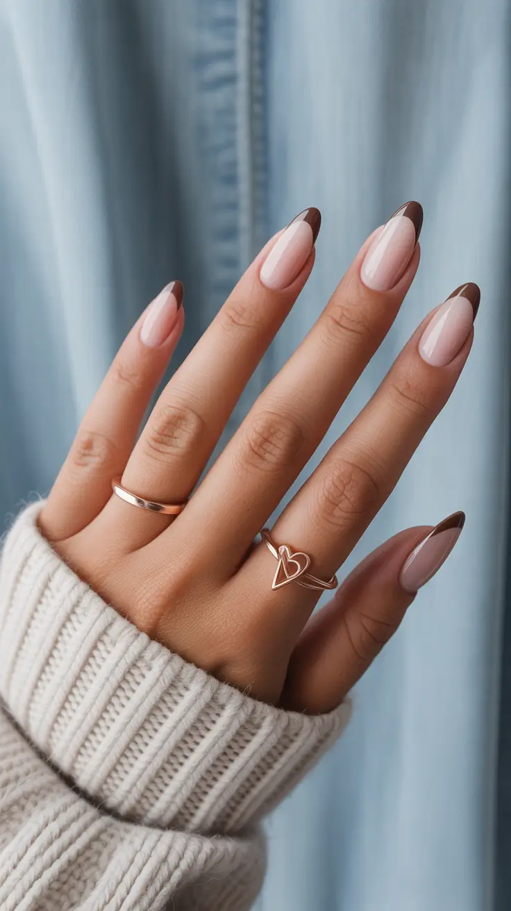 winter almond nails ideas brown Mocha French Minimalism