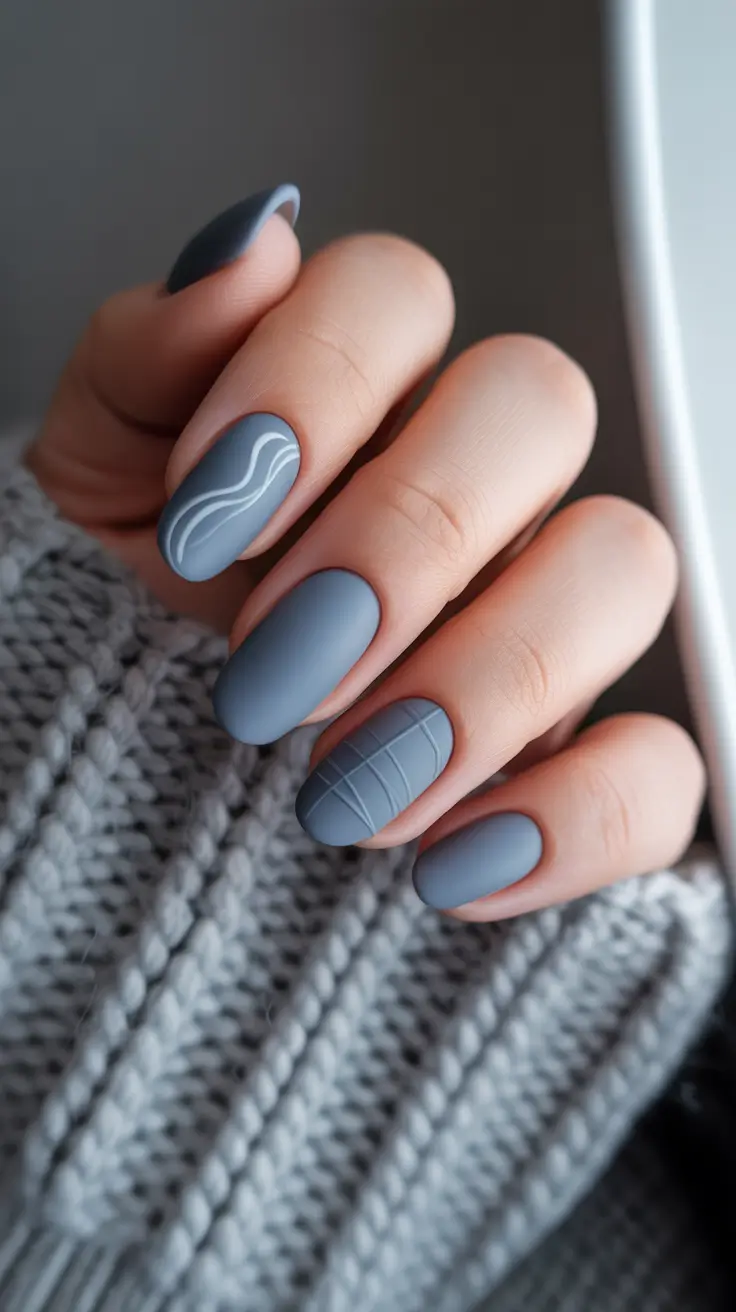 winter almond nails ideas blue Frosted Denim Dreams