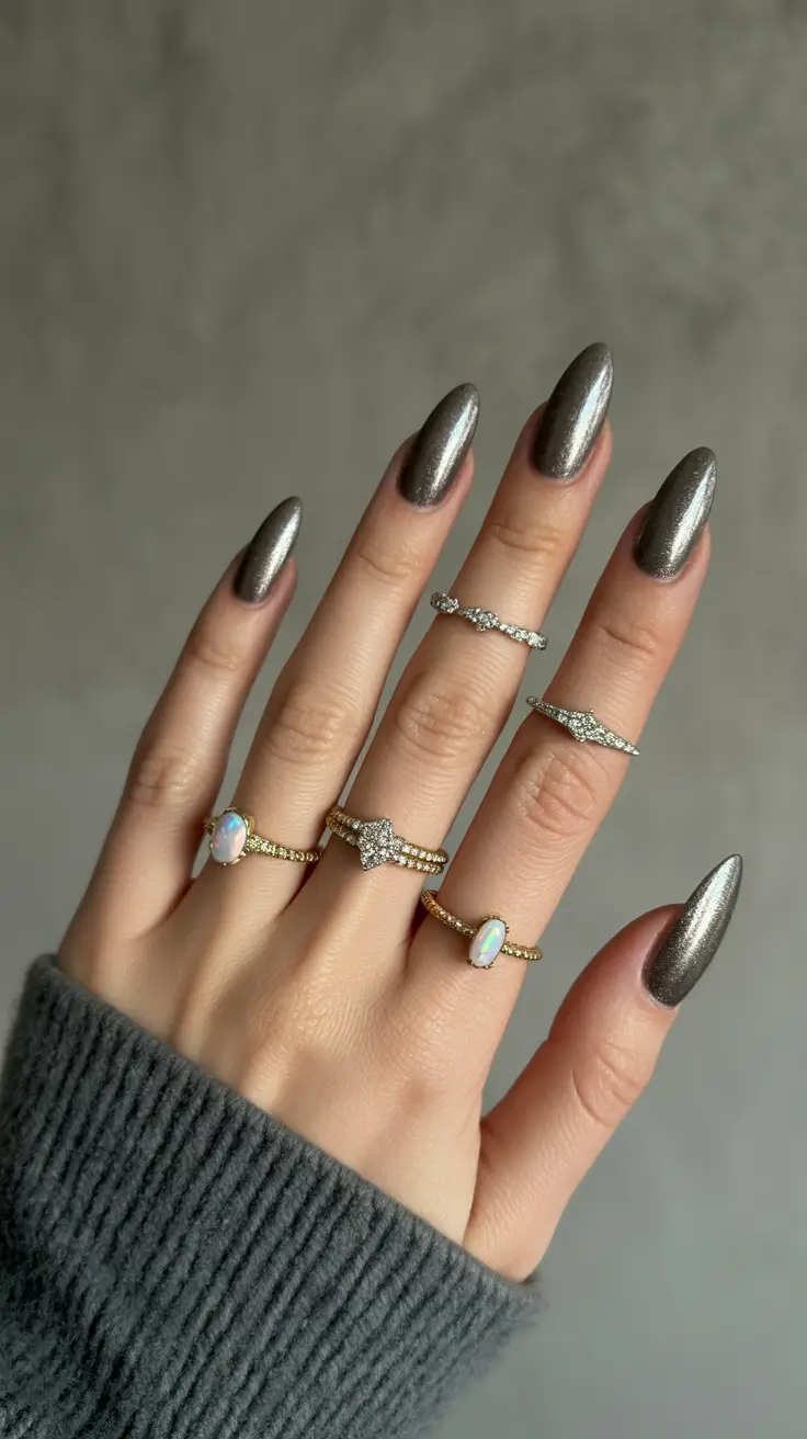 winter almond nails designs 2026 Silver Siren