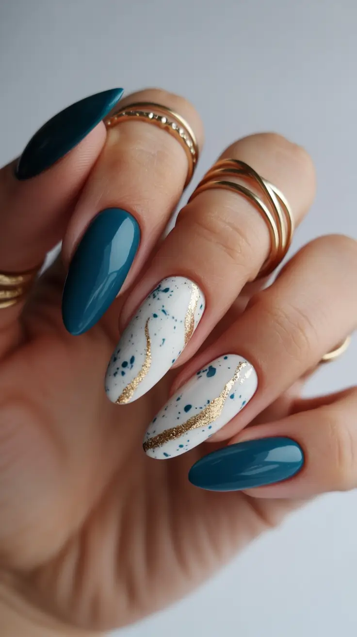 winter almond nails ideas blue Arctic Marble Luxe
