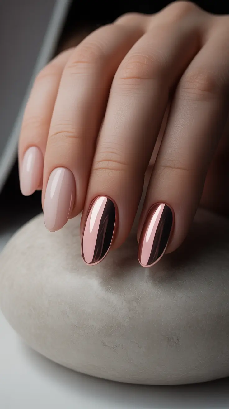 winter almond nails ideas pink Rosy Mirror Glow