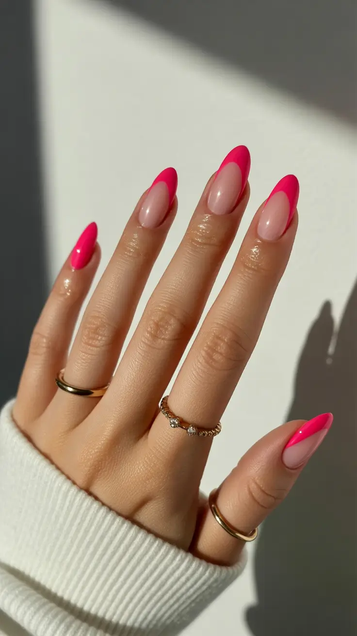 winter almond nails ideas pink Hot Pink Edge