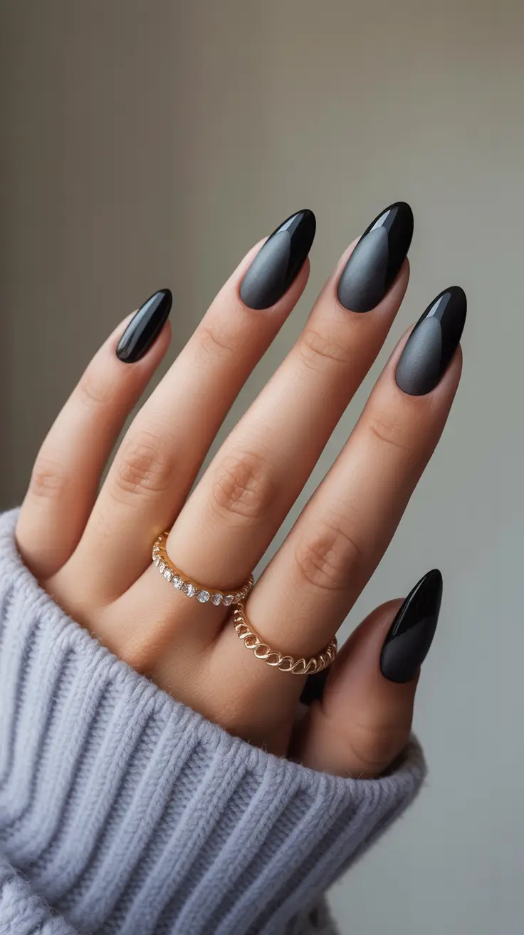 winter almond nails designs dark Midnight Velvet