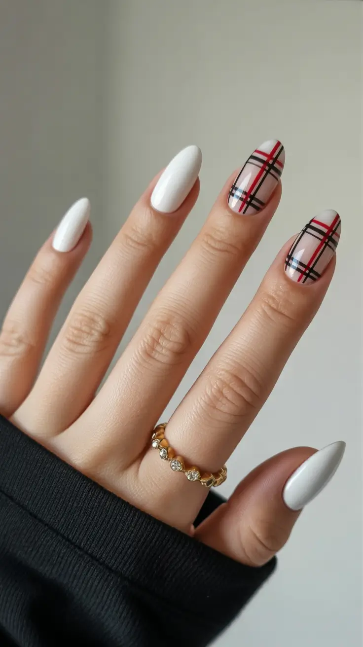 winter almond nails ideas white Modern Plaid Magic