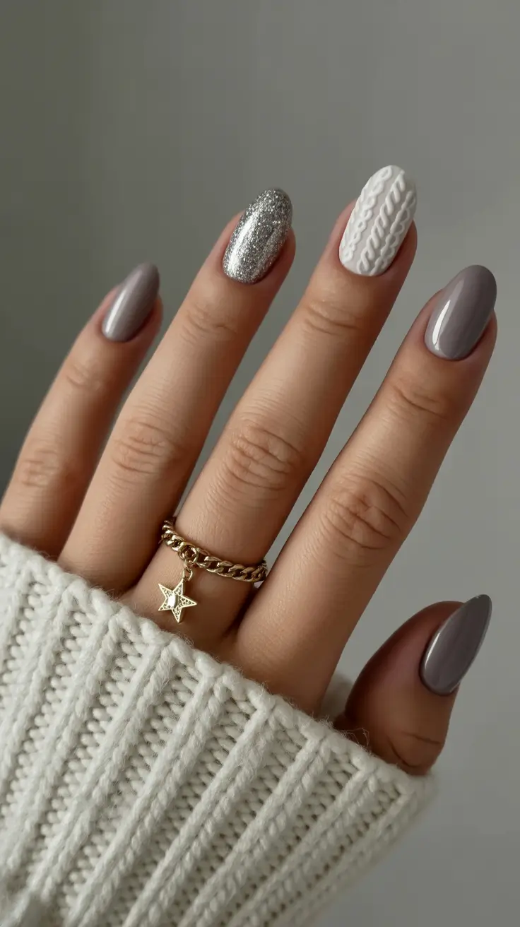 winter almond nails ideas white Cozy Knit Glow