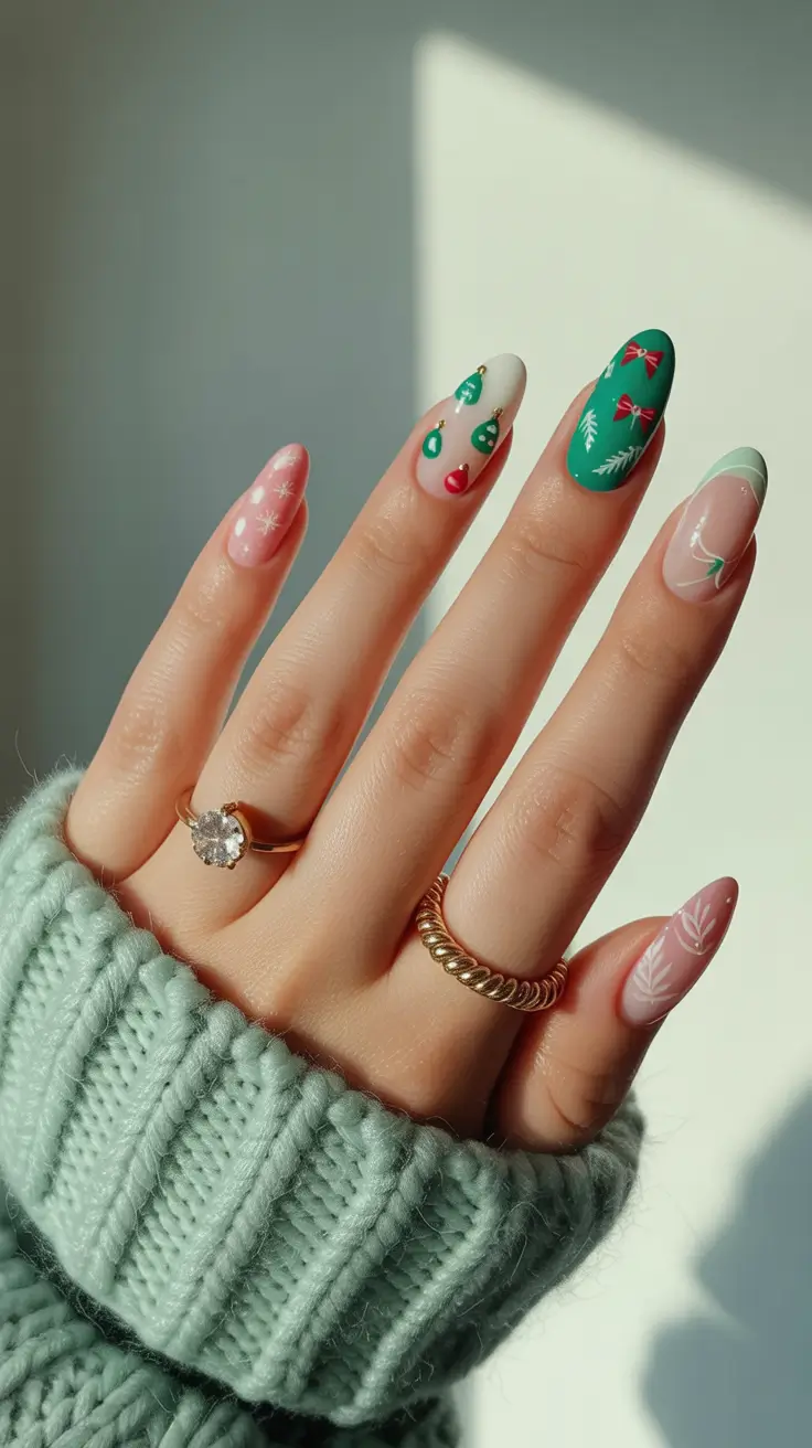 winter almond nails christmas Holiday Spirit Mix