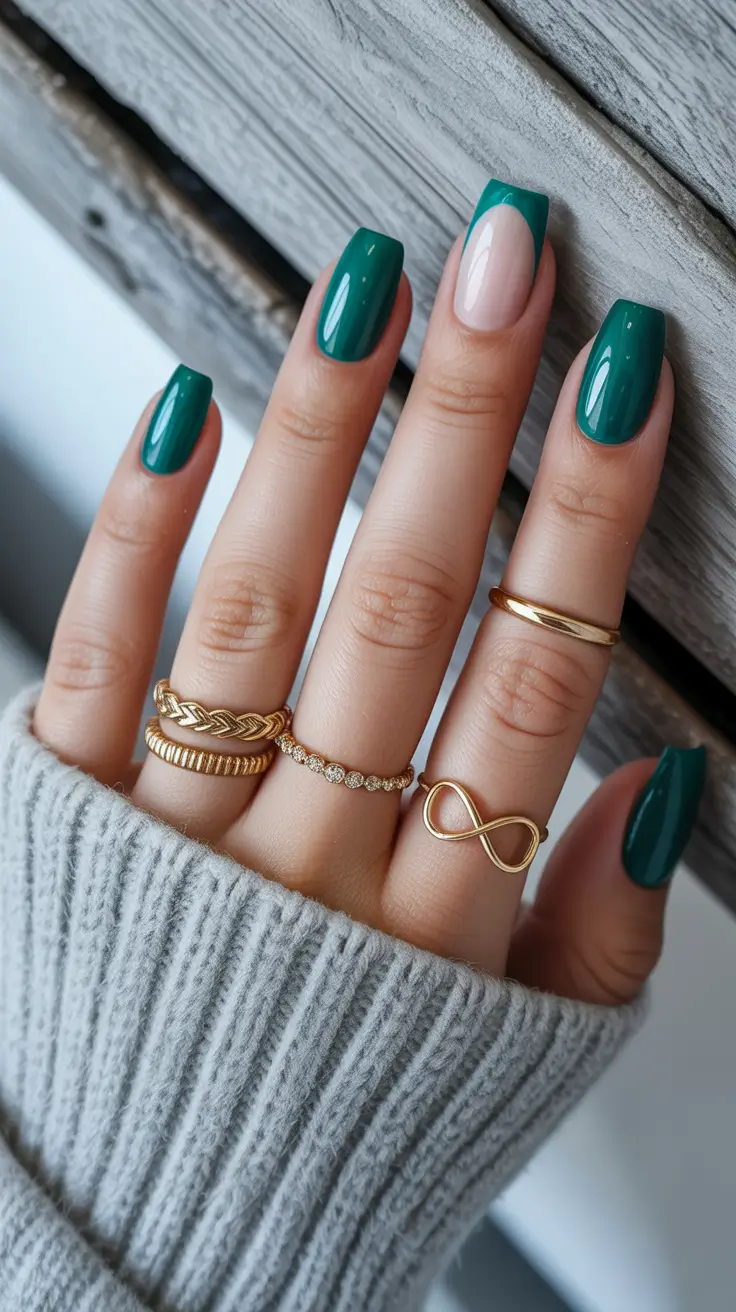 green winter nails ideas 2025 2026 Modern Emerald Geometry