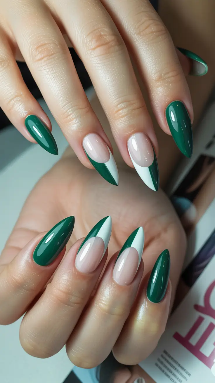 green winter nails ideas 2025 2026 Modern Evergreen French