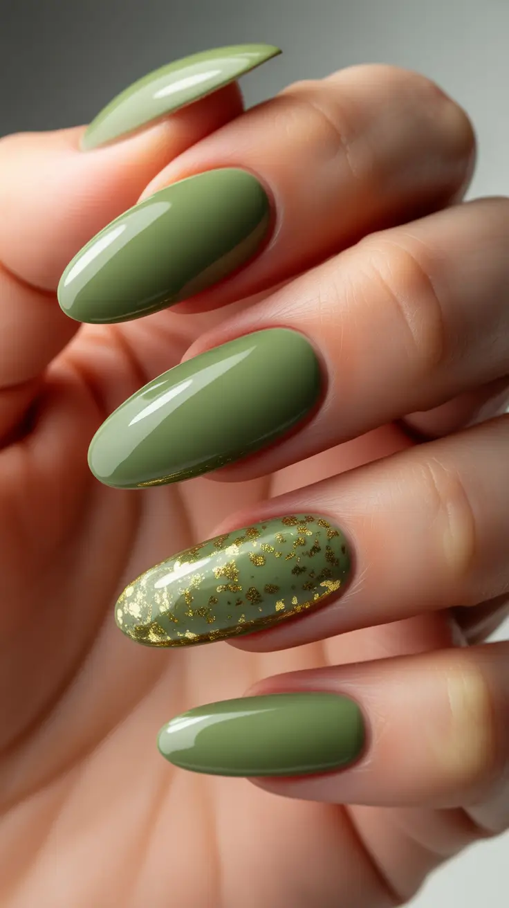 green winter nails ideas 2025 2026 Golden Olive Shine