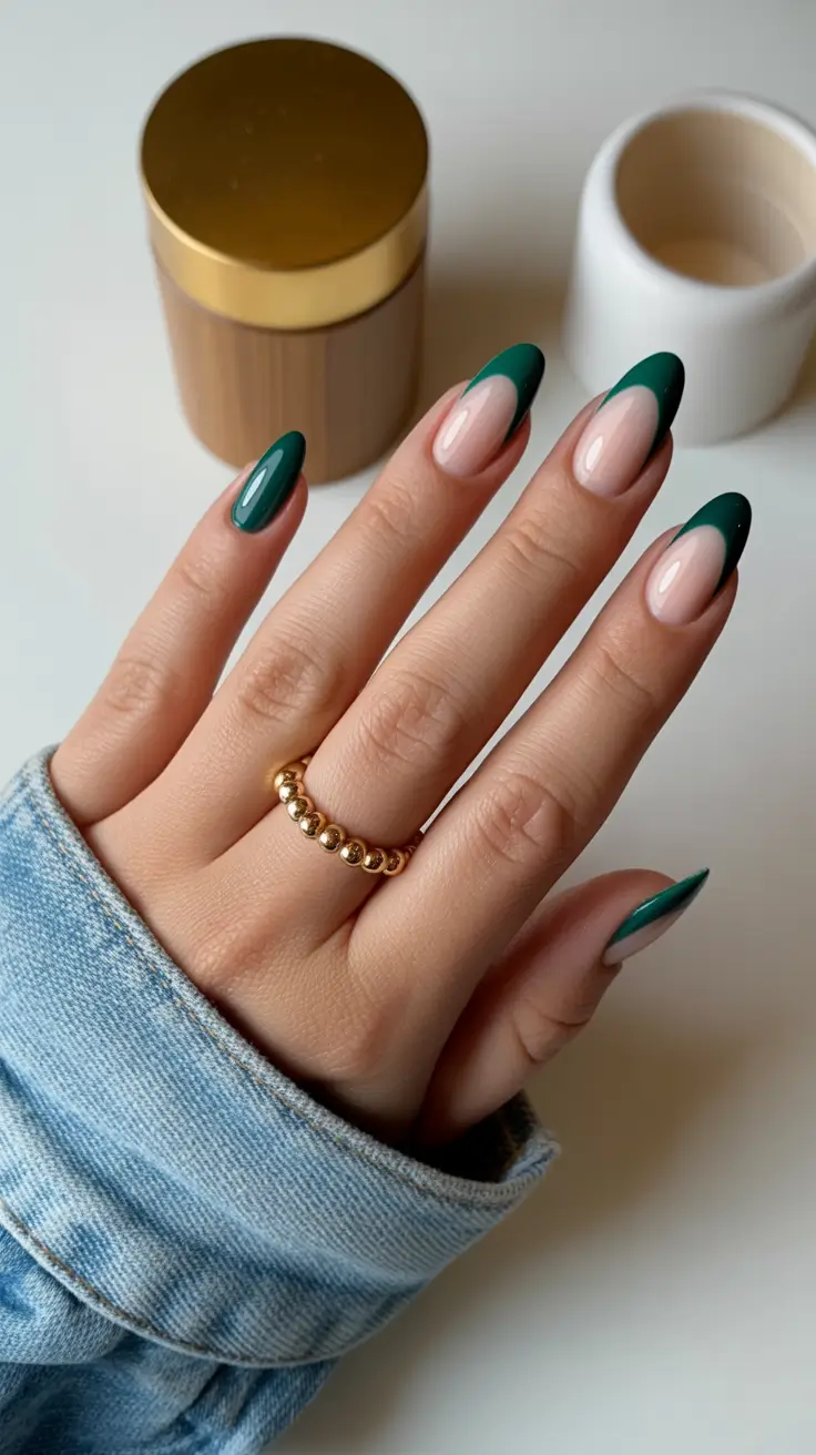 green winter nails ideas 2025 2026 Classic Emerald French