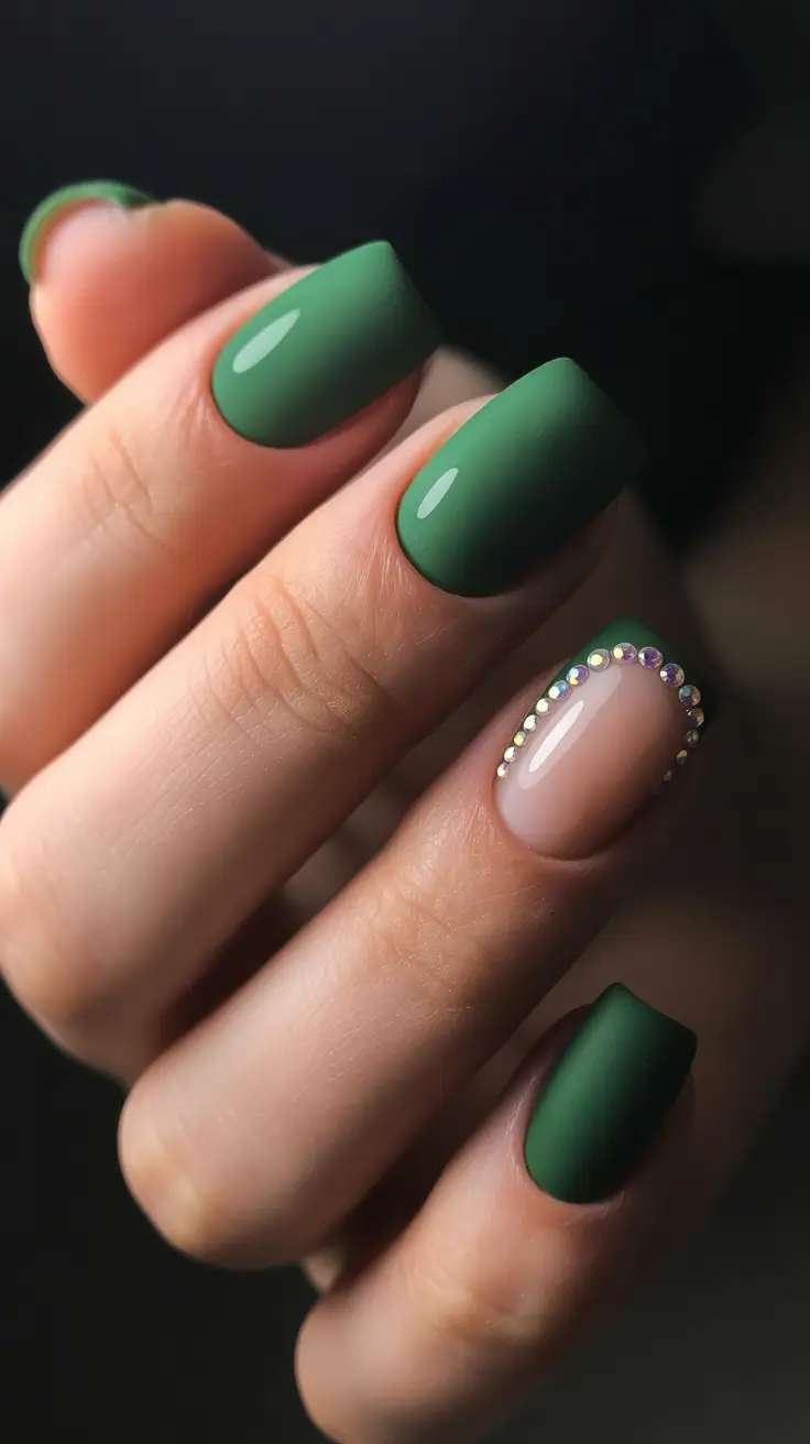 green winter nails ideas 2025 2026 Matte Forest Elegance