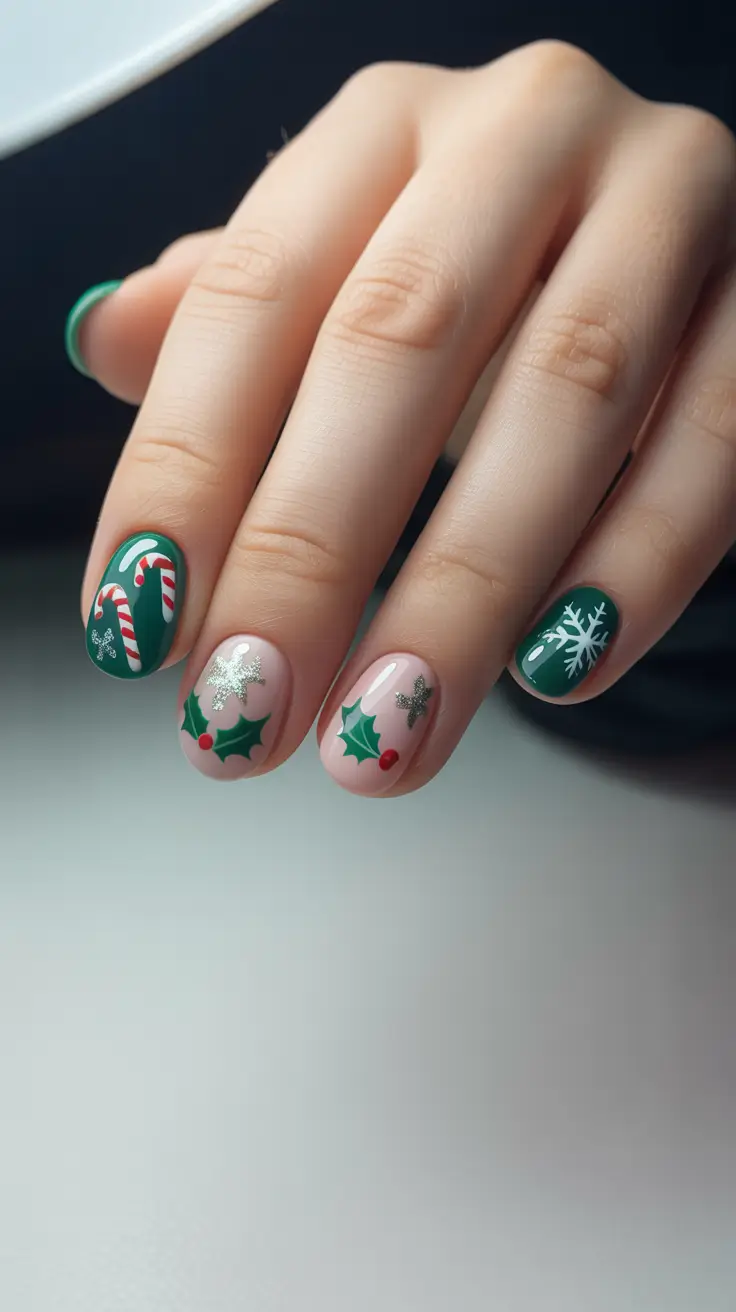 green winter nails ideas 2025 2026 Holiday Cheer Mix