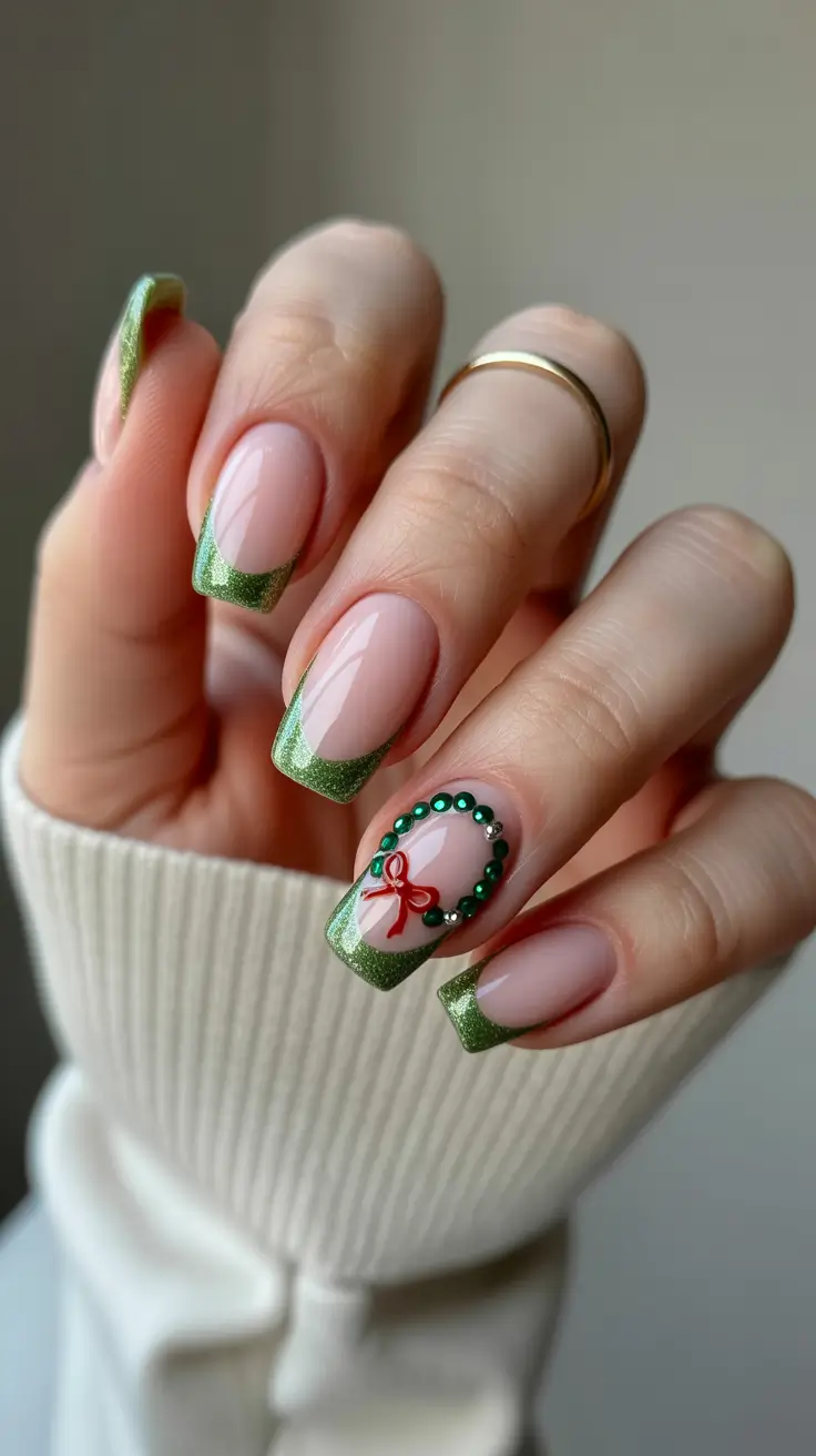 green winter nails ideas 2025 2026 Olive Frost French