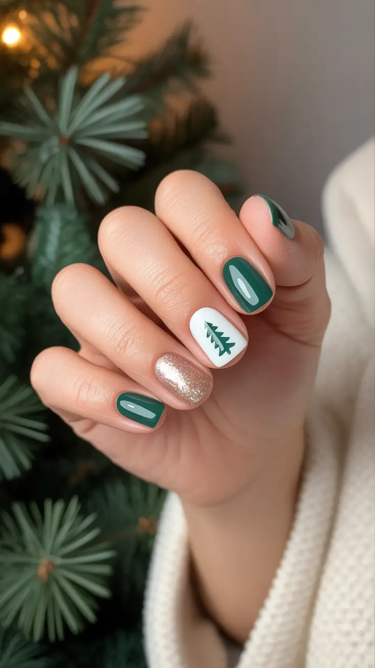 green winter nails ideas 2025 2026 Festive Pine Accent