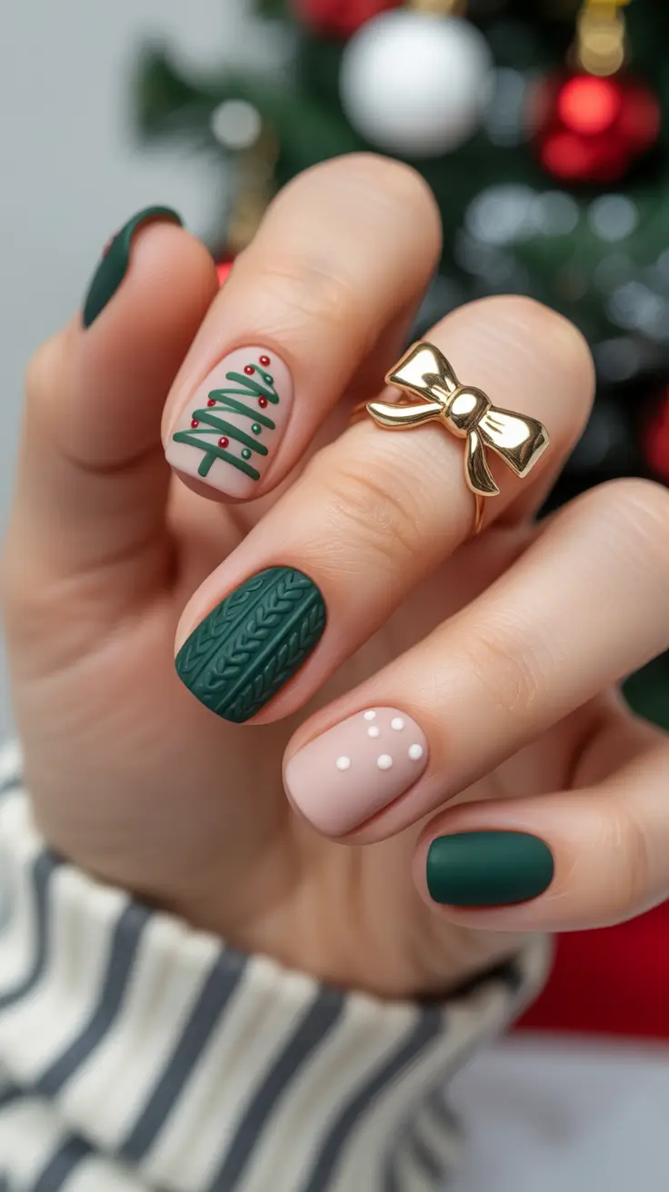 green winter nails ideas 2025 2026 Knit Sweater Magic