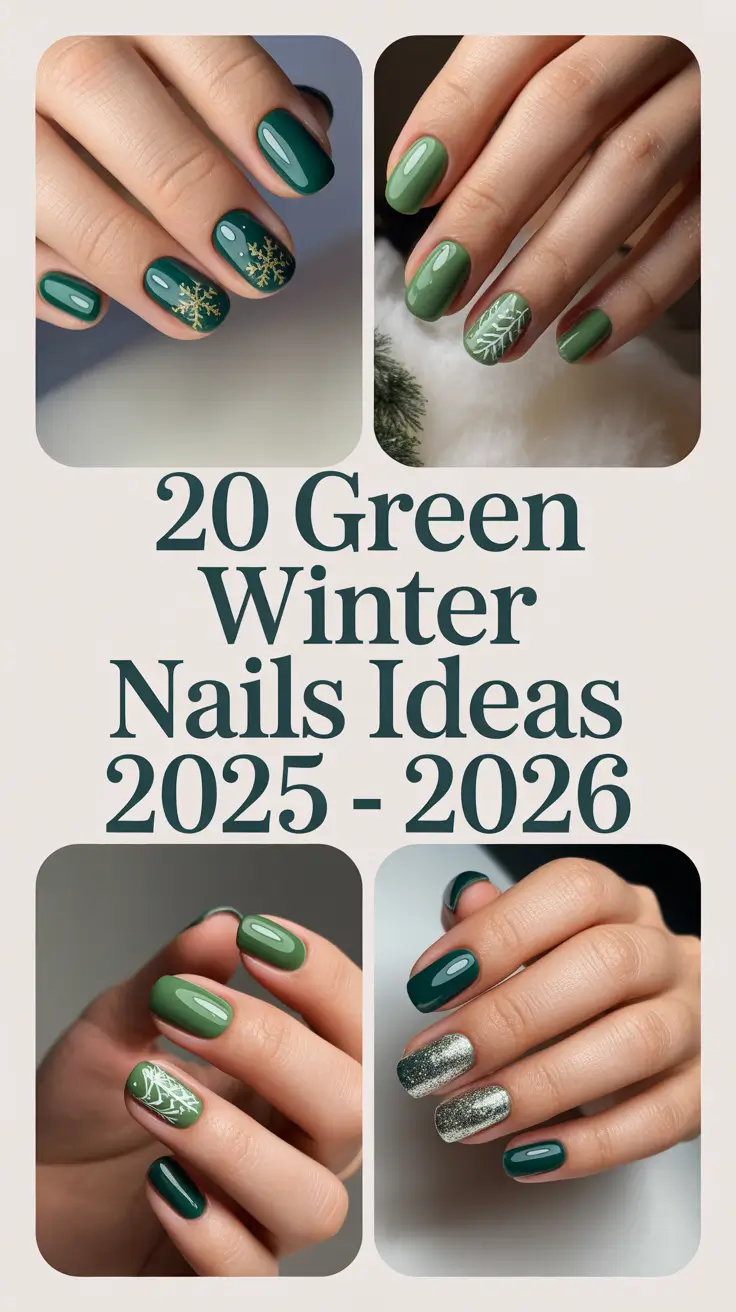 Green Winter Nails Ideas 2025–2026: Elegant Emerald, Olive & Sage Designs for the Cold Season
