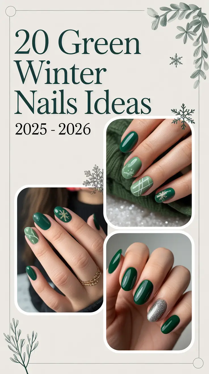 Green Winter Nails Ideas 2025–2026: Elegant Emerald, Olive & Sage Designs for the Cold Season